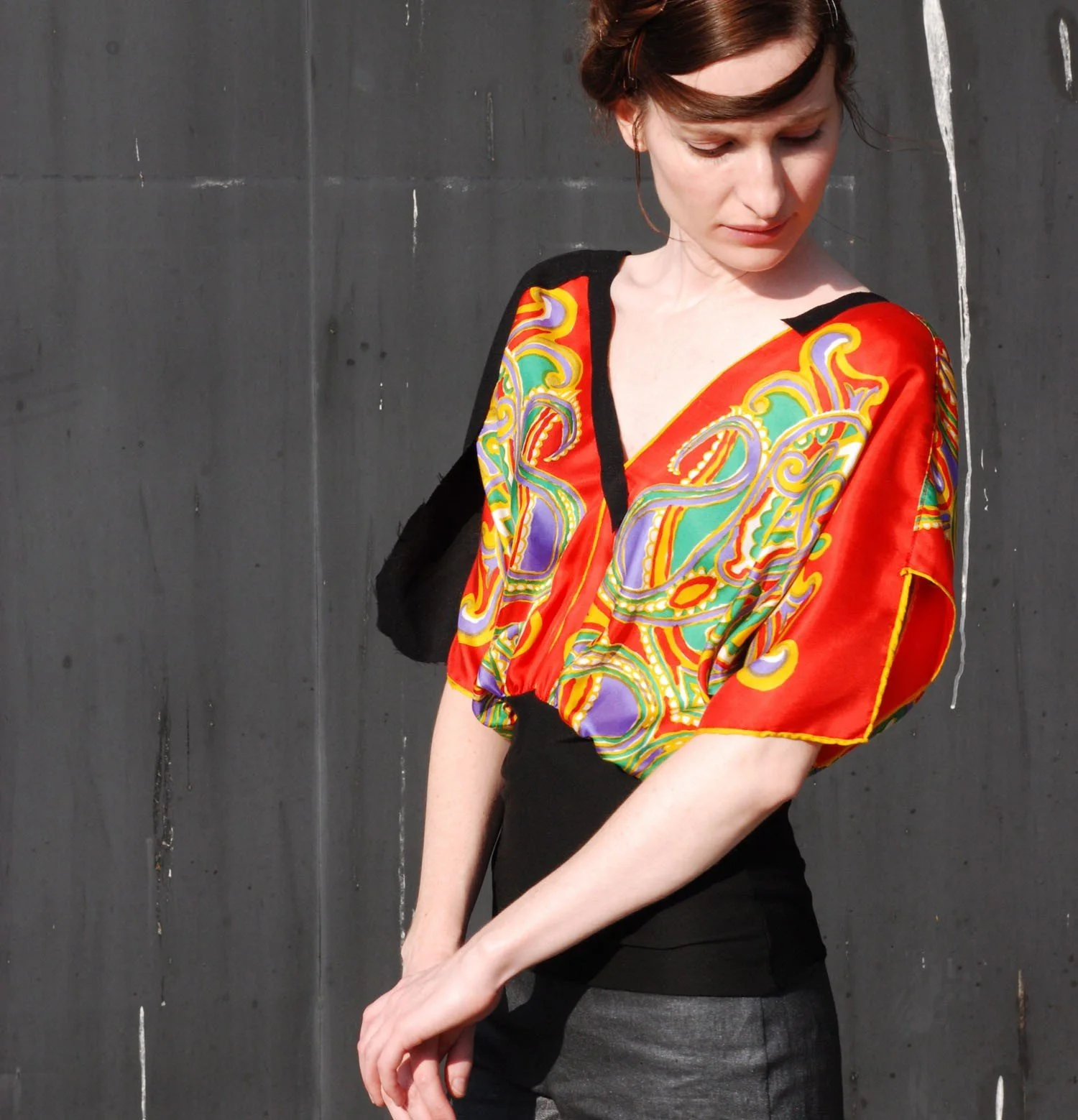 トップス YOSHUYUKI Silk Scarf Patterned Satin Top Paisley Print Satin Scarf Top (Pink) FINAL SALE – Southern Alternative